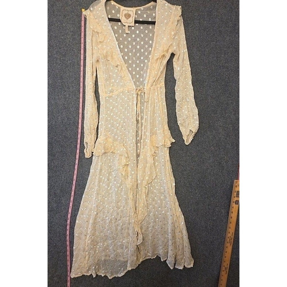 Z&L Dress Womens S Beige Sheer Polka Dot Ruffle Maxi Wrap Boho Party Cocktail